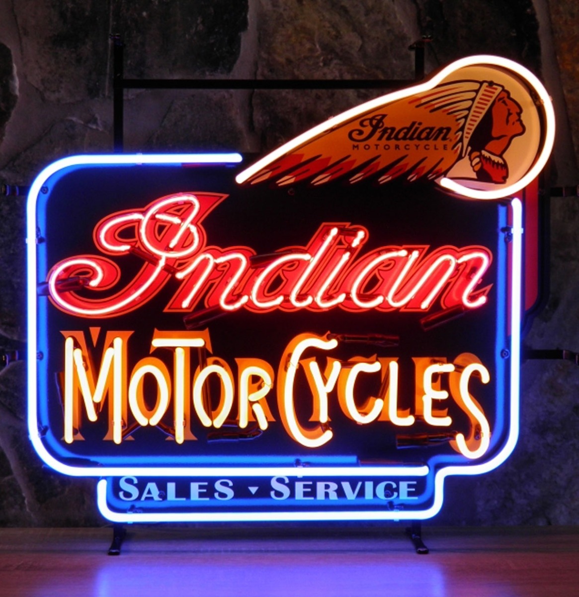 Indian Motorcycles Sales Service Neon Verlichting 70 x 65 cm - Rood