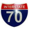 Interstate 70 Straatbord - Roestig Uitziende Plekjes - 43 x 38 cm | 12% korting | Fiftiesstore