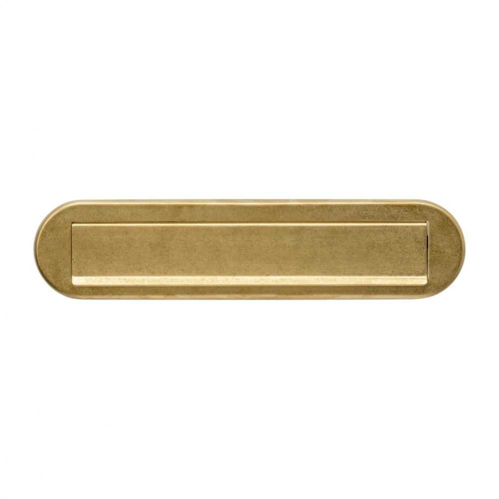 Intersteel Briefplaat ovaal 340x80mm met klep/regenrand - PVD messing getrommeld | Intersteel