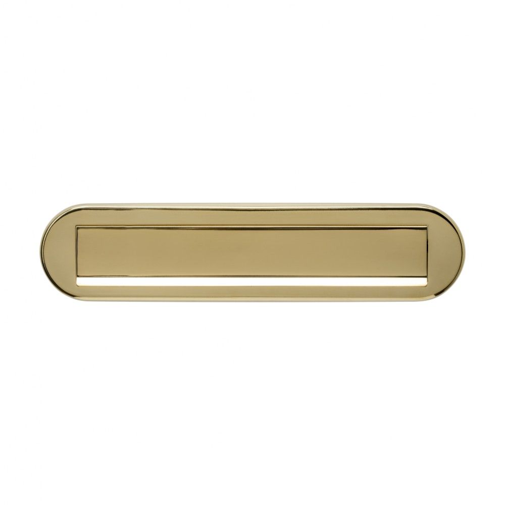 Intersteel Briefplaat ovaal 340x80mm met klep/regenrand - PVD messing kleur | Intersteel