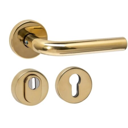 Intersteel Buitendeurbeslag set Luzern met massieve rozetten en SKG3 veiligheidsrozetten PVD messingkleur | Intersteel