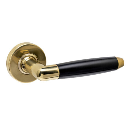 Intersteel Enkele deurklink Combinatie op rond rozet PVD messingkleur/zwart | Intersteel
