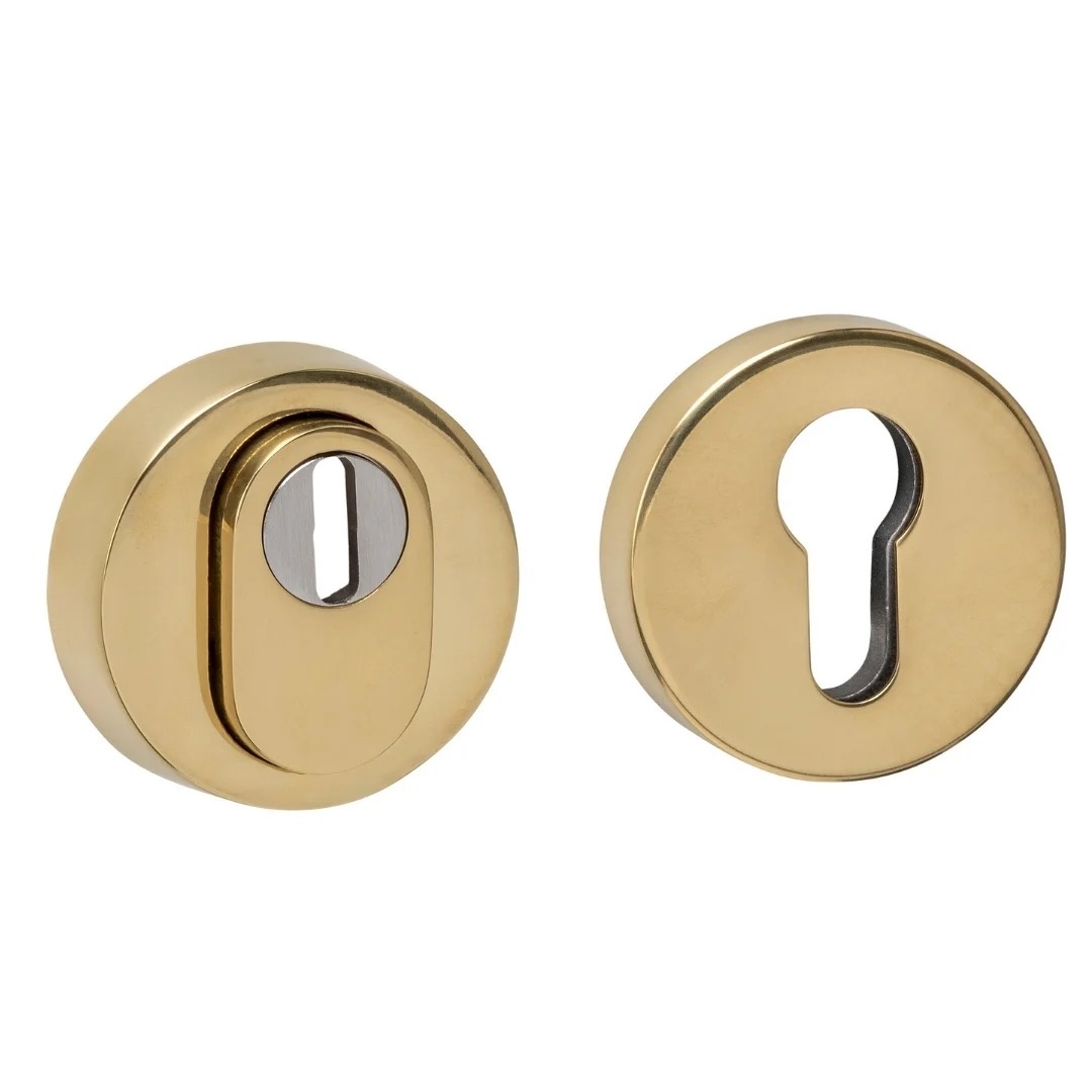 Intersteel SKG3 veiligheidsrozetten rond verdekt ø52x12mm met kerntrekbeveiliging PVD messingkleur | Intersteel