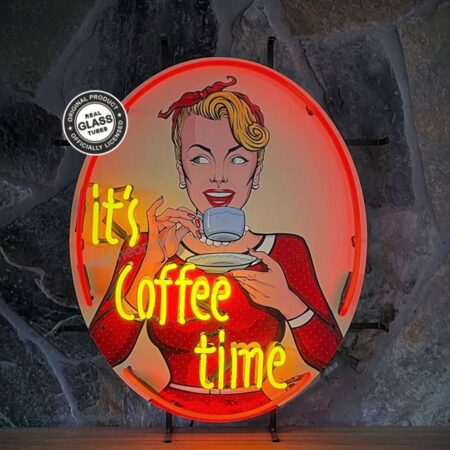 It's Coffee Time Neon Verlichting Met Achterplaat - 64 x 78 cm | Real Neon Art