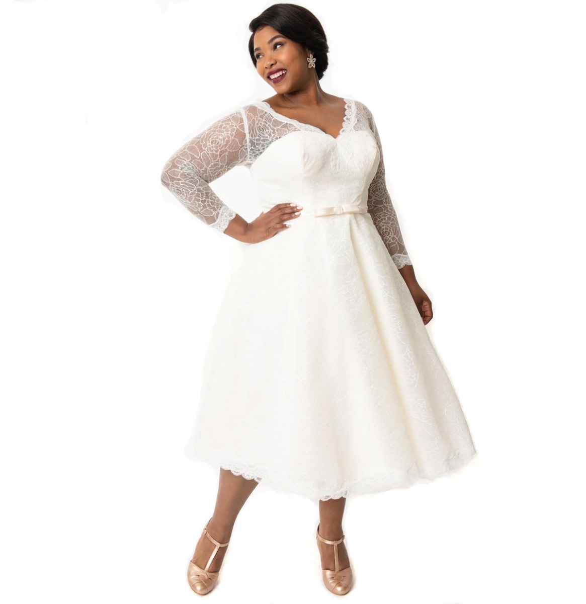 Ivory Lace Long Sleeve Martinique Bridal Dress-XL | 28% korting | Unique Vintage