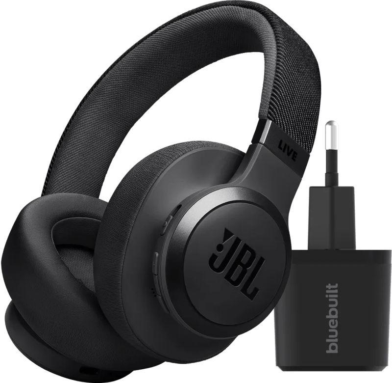 JBL Live 770NC Zwart + BlueBuilt Quick Charge Oplader met Us