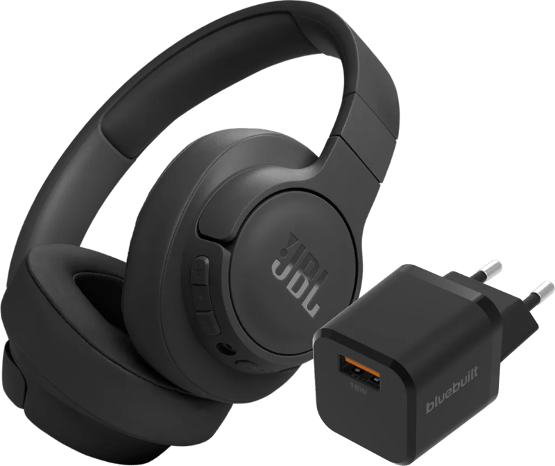JBL Tune 770NC Zwart + BlueBuilt Quick Charge Oplader met Usb A Poort 18W Zwart