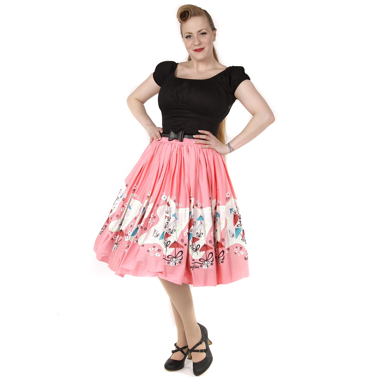 Jenny Skirt in Mary Blair Umbrella Print Pink-S | 40% korting | Pinup Couture
