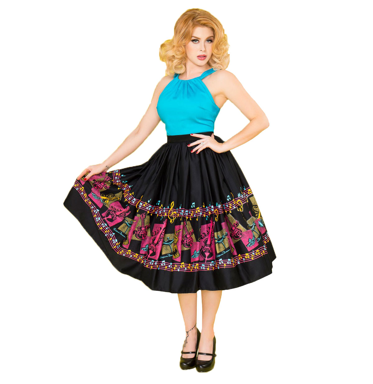 Jenny Skirt in Music Border Print-XXXL | 34% korting | Pinup Couture