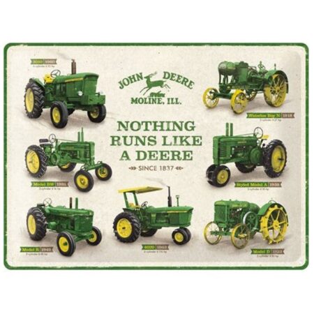 John Deere Nothing Runs Like A Deere Modellen Overzicht Metalen Bord 30 x 40 cm | John Deere