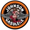 Johnson Gasolene Pin-Up Girl Zwaar Metalen Bord - 71 cm ø | 31% korting | Bennies Fifties