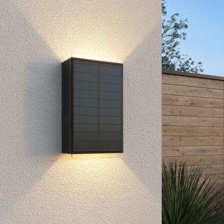 Jovi Solar LED Wandlamp - Incl. Schemerschakelaar - Up & Down light - 2700K warm wit - Zwart - IP65 waterdicht - 70 lumen - Tuinverlichting - Buitenlamp | HOFTRONIC