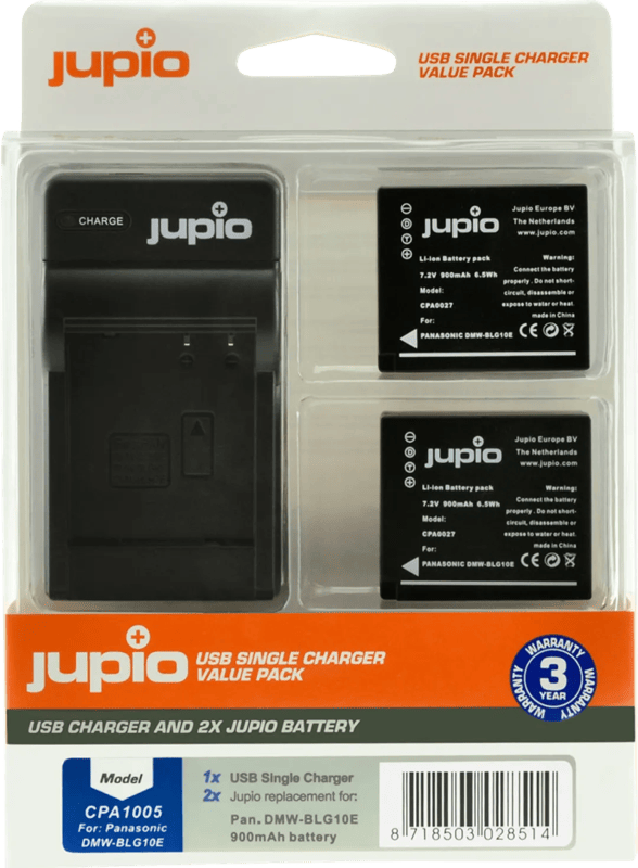 Jupio Kit: 2x Battery DMW-BLG10E + USB Single Charger