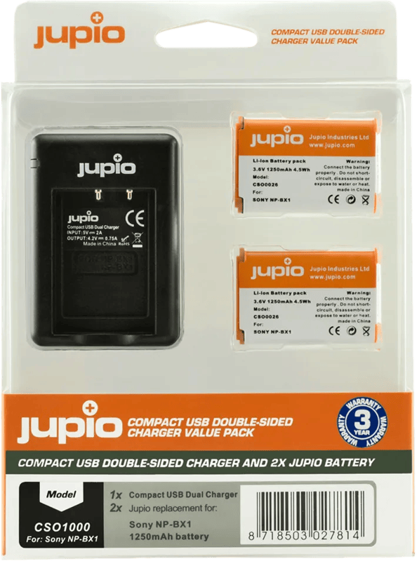 Jupio Kit: Battery NP-BX1 (2x) + USB Double-Sided Charger