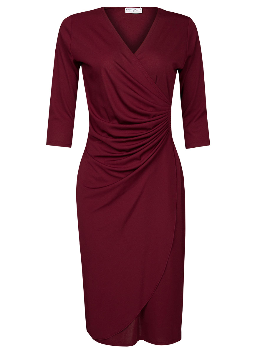 Jurk Geplooid Effen Bordeaux | Kingdom of Heaven