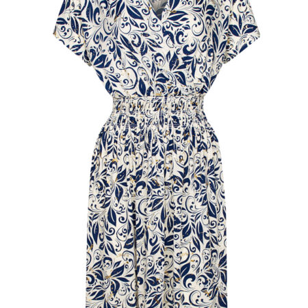 Jurk Sheila Bladeren Blauw Goud | Fashionize