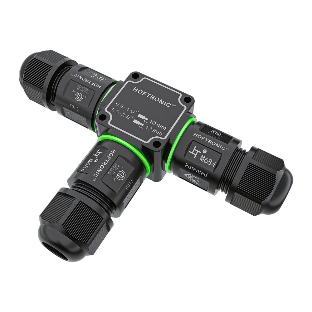 Kabelverbinder - T-vorm - IP68 waterdicht - Gereedschapsloos - Voor 2 en 3 aderige kabels (4-11mm) | HOFTRONIC