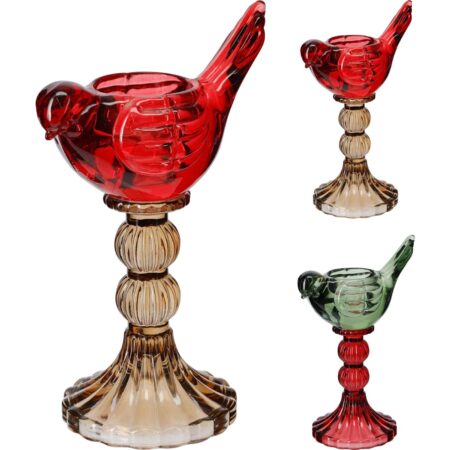 Kandelaar vogel glas 18cm 2ass | Home & Styling