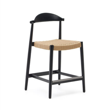 Kave Home Barkruk 'Nina' kleur Zwart/Naturel (zithoogte 62cm) | Kave Home