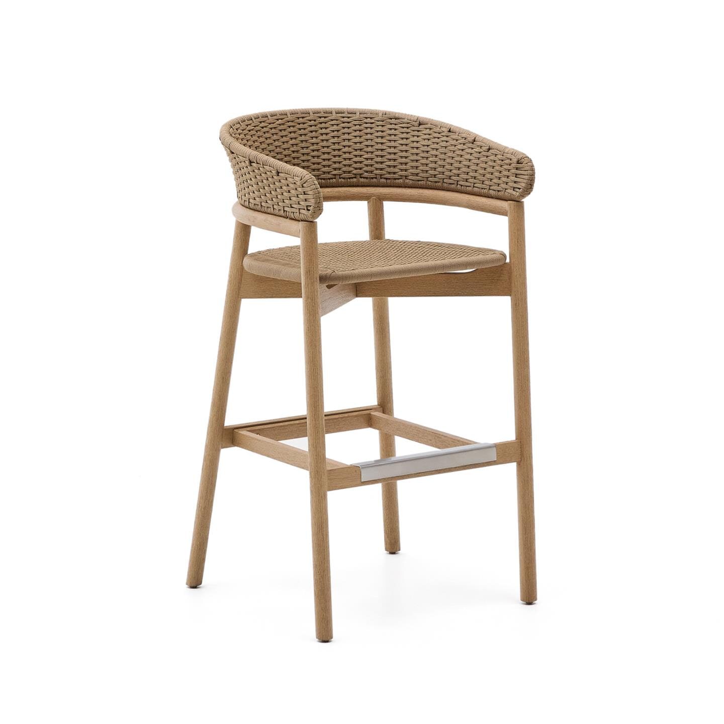 Kave Home Outdoor Barkruk 'Arinella' Acaciahout en geweven touw (zithoogte 75cm) | Kave Home