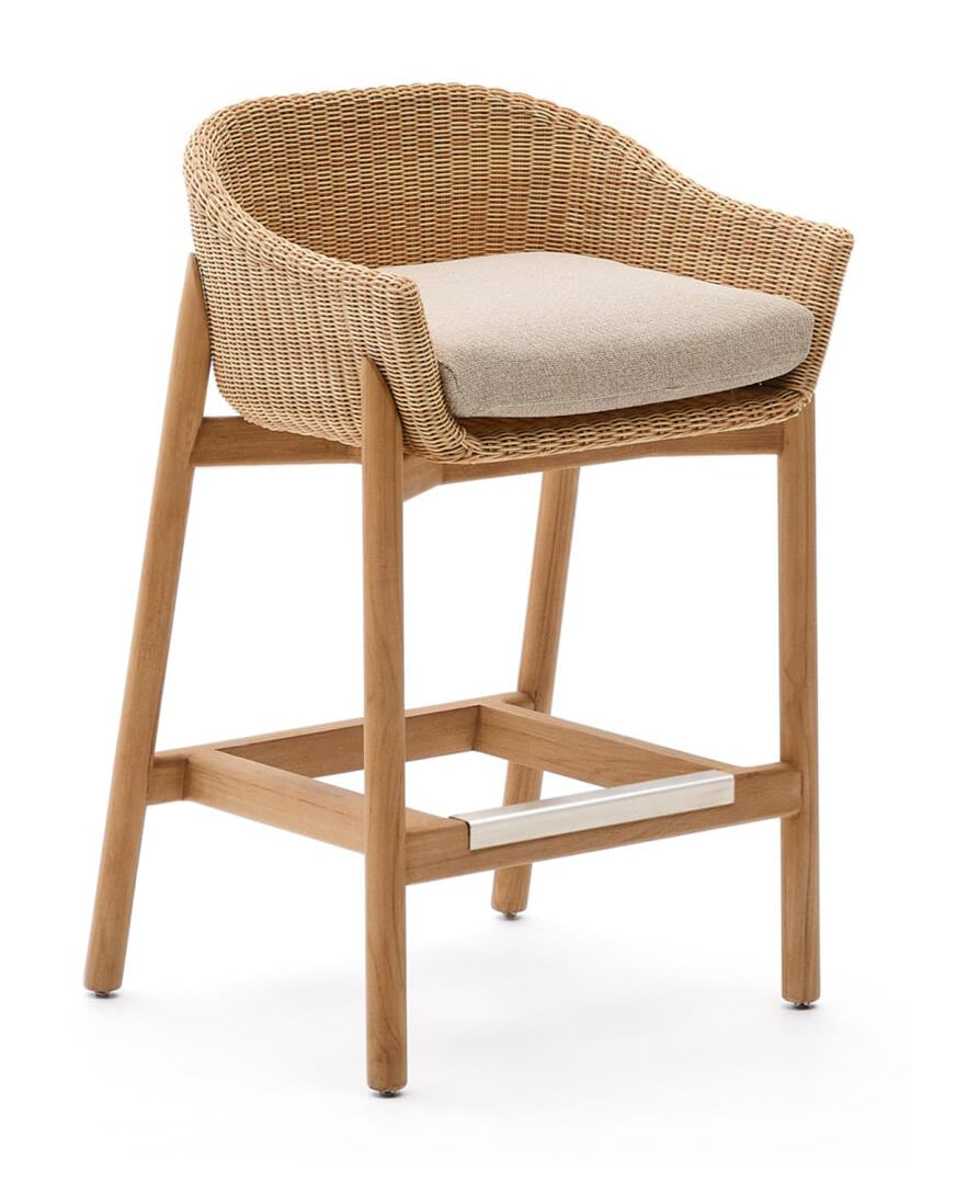 Kave Home Outdoor Barkruk 'Galea' Teakhout en rattan (zithoogte 75cm) | Kave Home