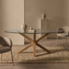 Kave Home Ovale Eettafel 'Argo' Glas en houtlook