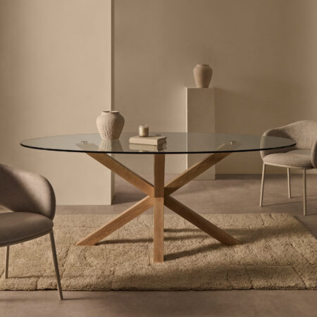 Kave Home Ovale Eettafel 'Argo' Glas en houtlook