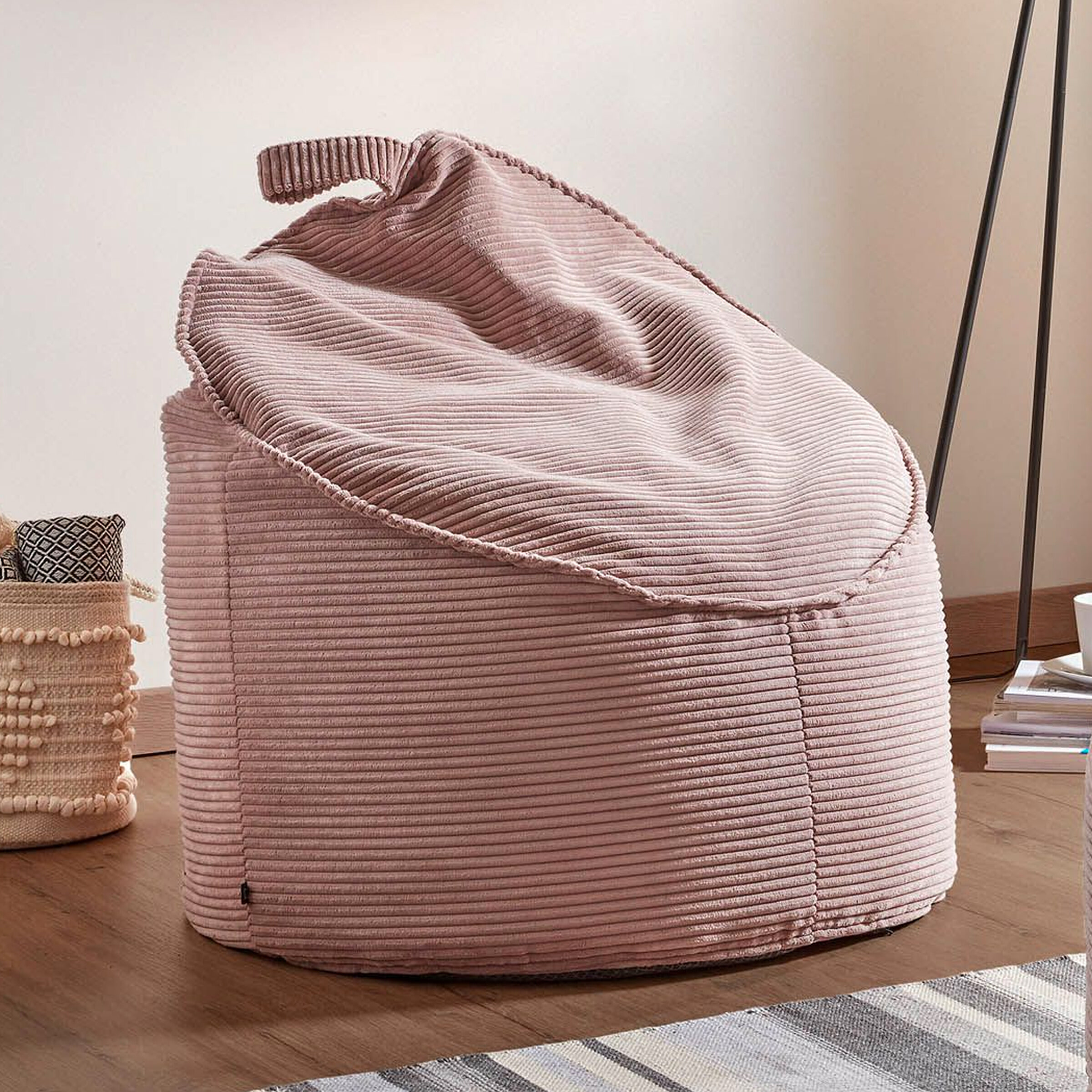 Kave Home Poef Bimba Rib - Roze - Rond | Kave Home