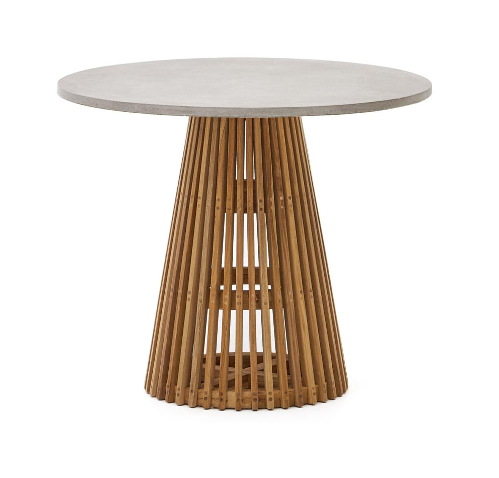 Kave Home Ronde Bistrotafel 'Alcaufar' Cement en Teakhout