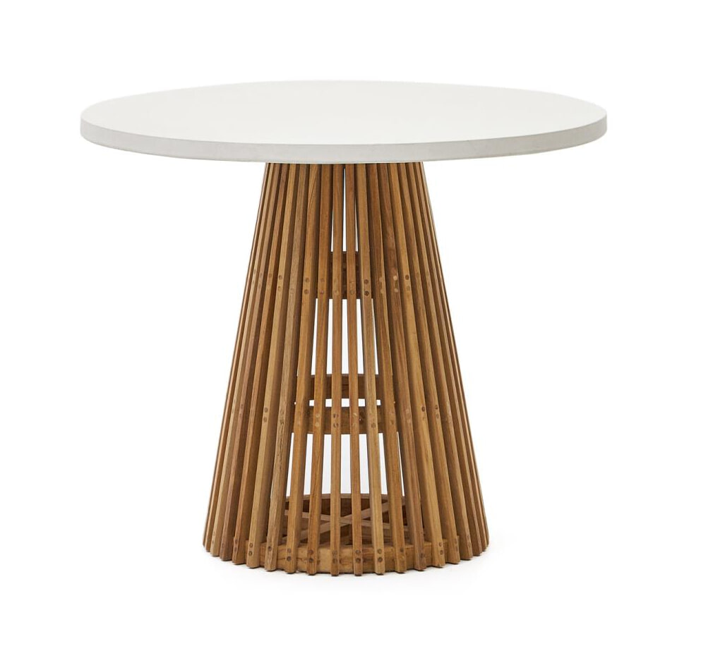 Kave Home Ronde Bistrotafel 'Alcaufar' Cement en Teakhout
