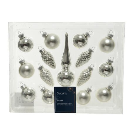 Kerstballenset mini glas zilver 15-delig | Decoris