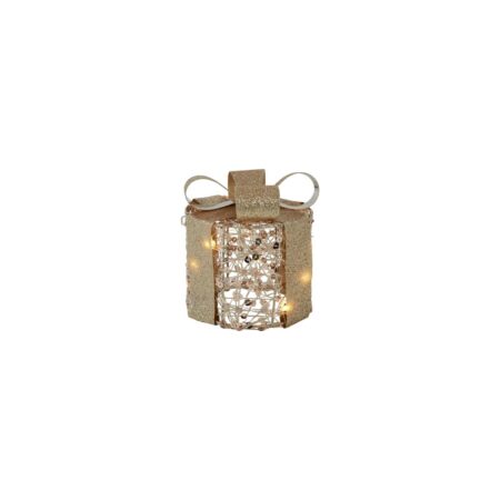 Kerstkado 10 LED goud metaal H11cm | Countryfield