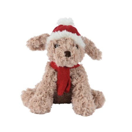 Kerstknuffel hond pluche 15x10x20cm | Decoris