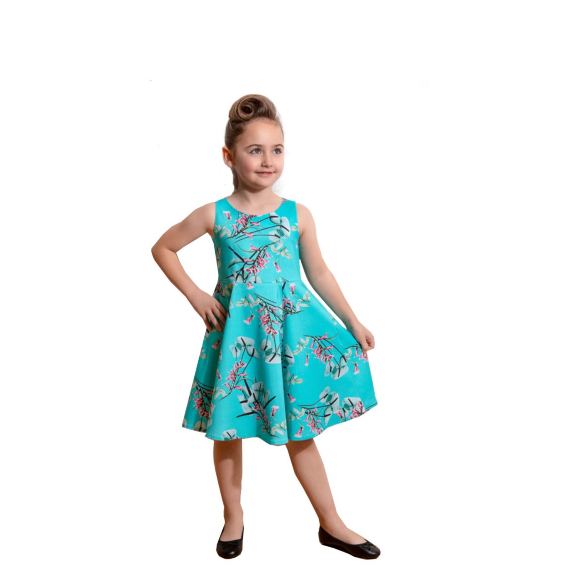 Kids Hearts & Roses Sandra Floral Swing Dress Sky Blue -9 - 10 Jaar | Hearts and Roses