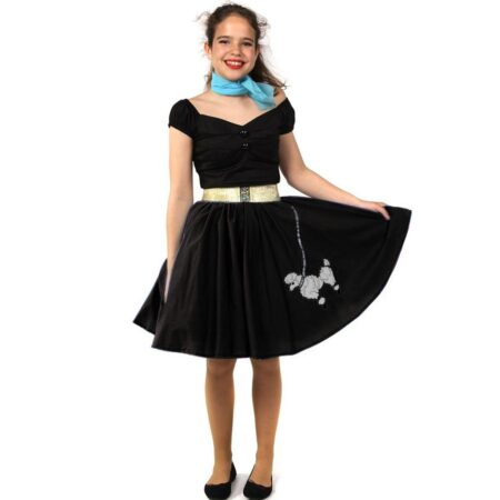 Kids Retro Poodle Skirt Black-16 inch (40