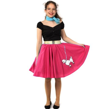 Kids Retro Poodle Skirt Hot Pink-16 inch (40