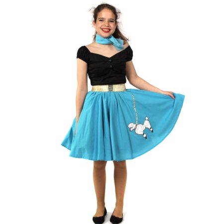 Kids Retro Poodle Skirt Turquoise-16 inch (40