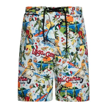 King Kerosin AOP Lago di Garda Swim Shorts Off White Blue-XXXL | King Kerosin