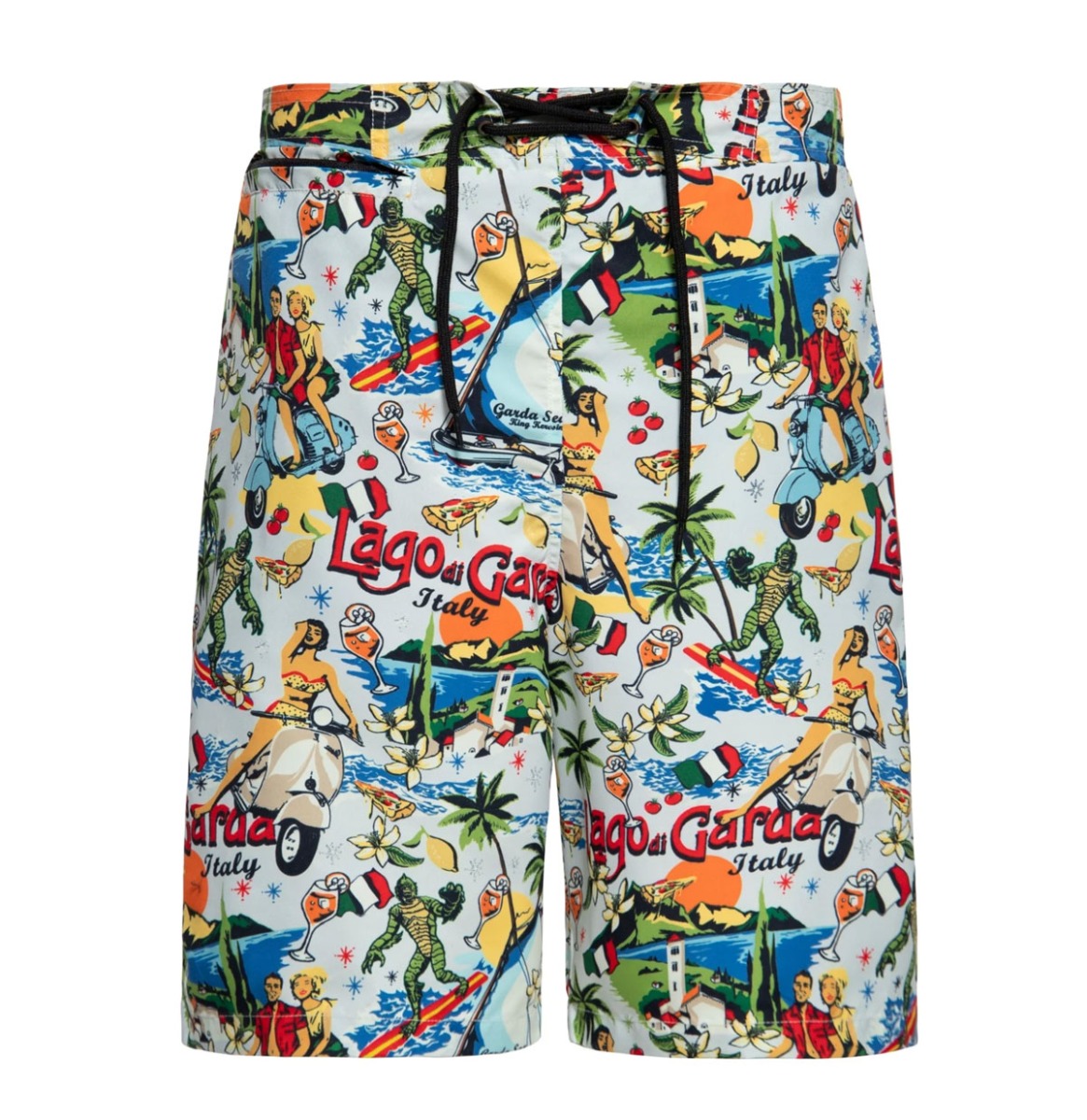 King Kerosin AOP Lago di Garda Swim Shorts Off White Blue-XXXL | King Kerosin