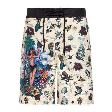 King Kerosin AOP Sailor Swim Short Ecru-XXXXL | King Kerosin