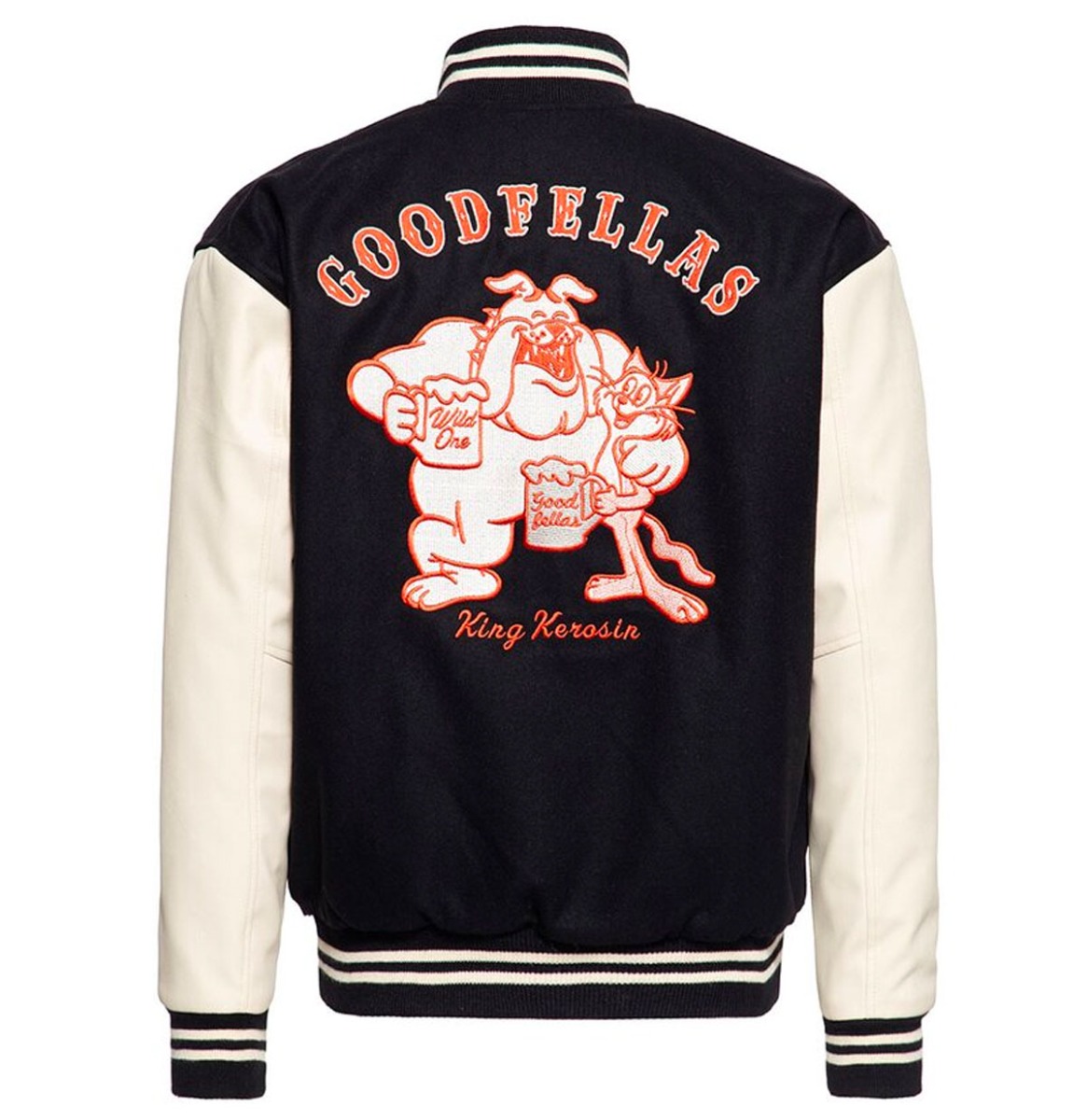 King Kerosin Baseball Leather Jacket Goodfellas Beer Black & White-M | King Kerosin
