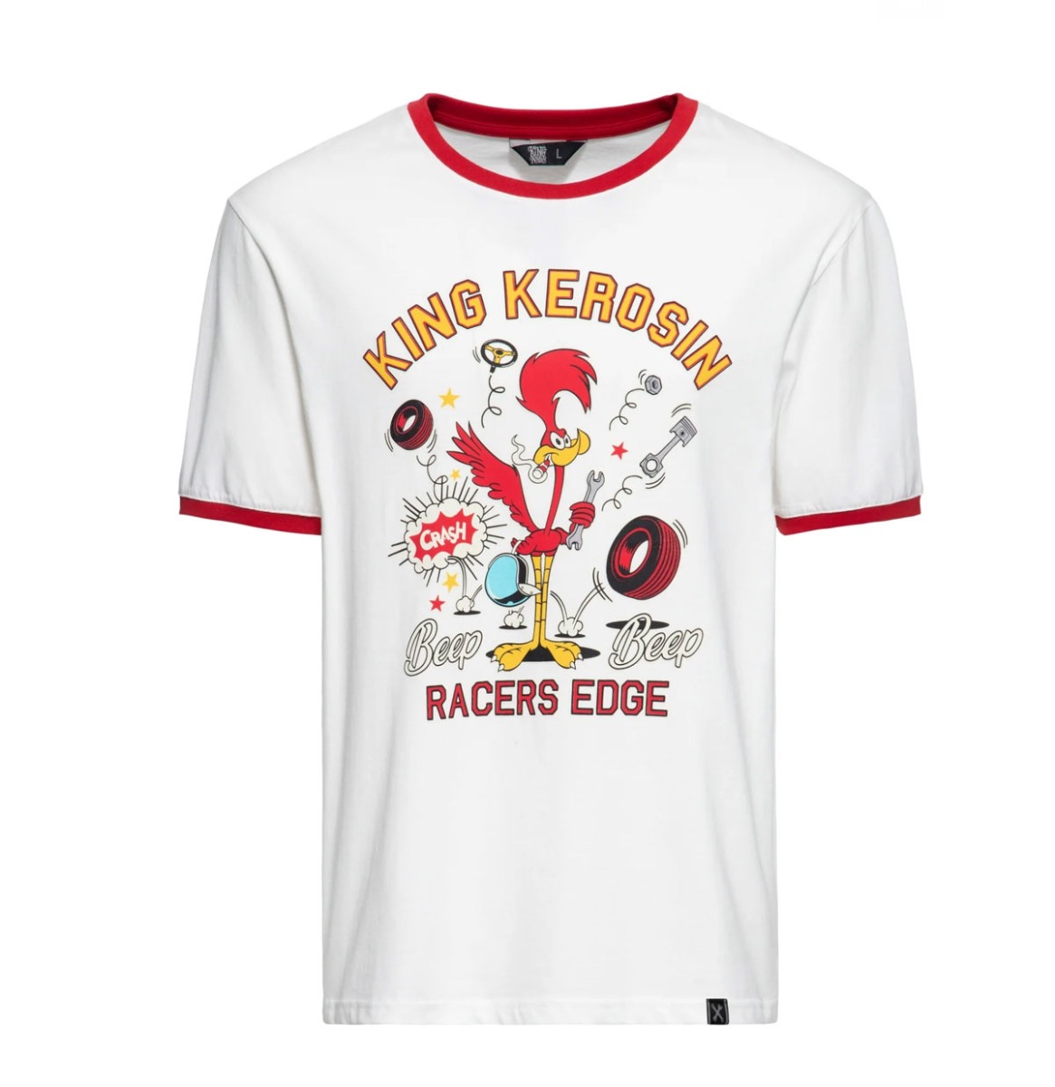 King Kerosin Beep Beep Roadrunner Vintage Ringer T-Shirt Off White -S | 25% korting | King Kerosin