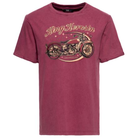 King Kerosin Bobber T Shirt Oilwashed Burgundy -M | 20% korting | King Kerosin