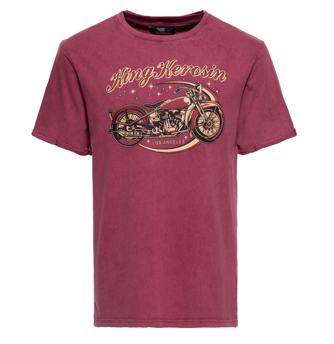 King Kerosin Bobber T Shirt Oilwashed Burgundy -M | 20% korting | King Kerosin