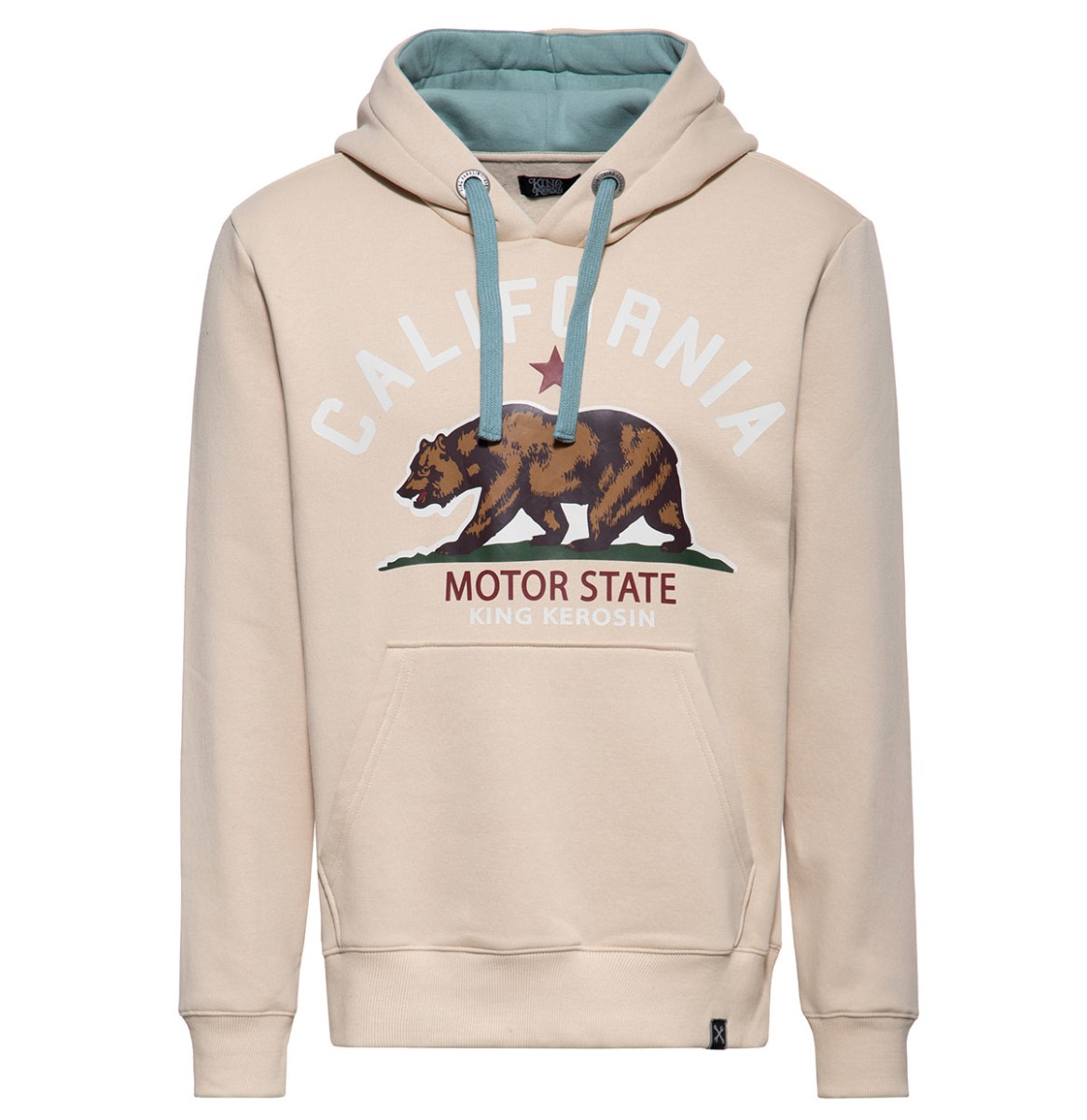 King Kerosin California State Hoodie Beige & Lake Green-4XL | King Kerosin