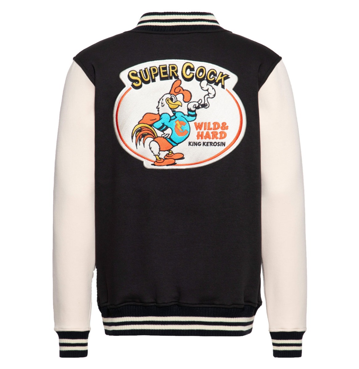 King Kerosin College Sweat Jacket 'Super Cock' Black/White-L | Fiftiesstore