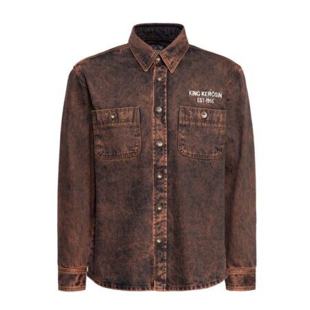 King Kerosin Denim Worker Shirt Tint Washed Dark Camel-XXXXL | King Kerosin