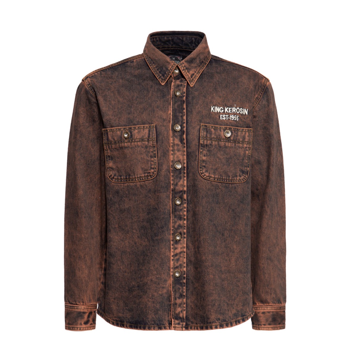 King Kerosin Denim Worker Shirt Tint Washed Dark Camel-XXXXL | King Kerosin