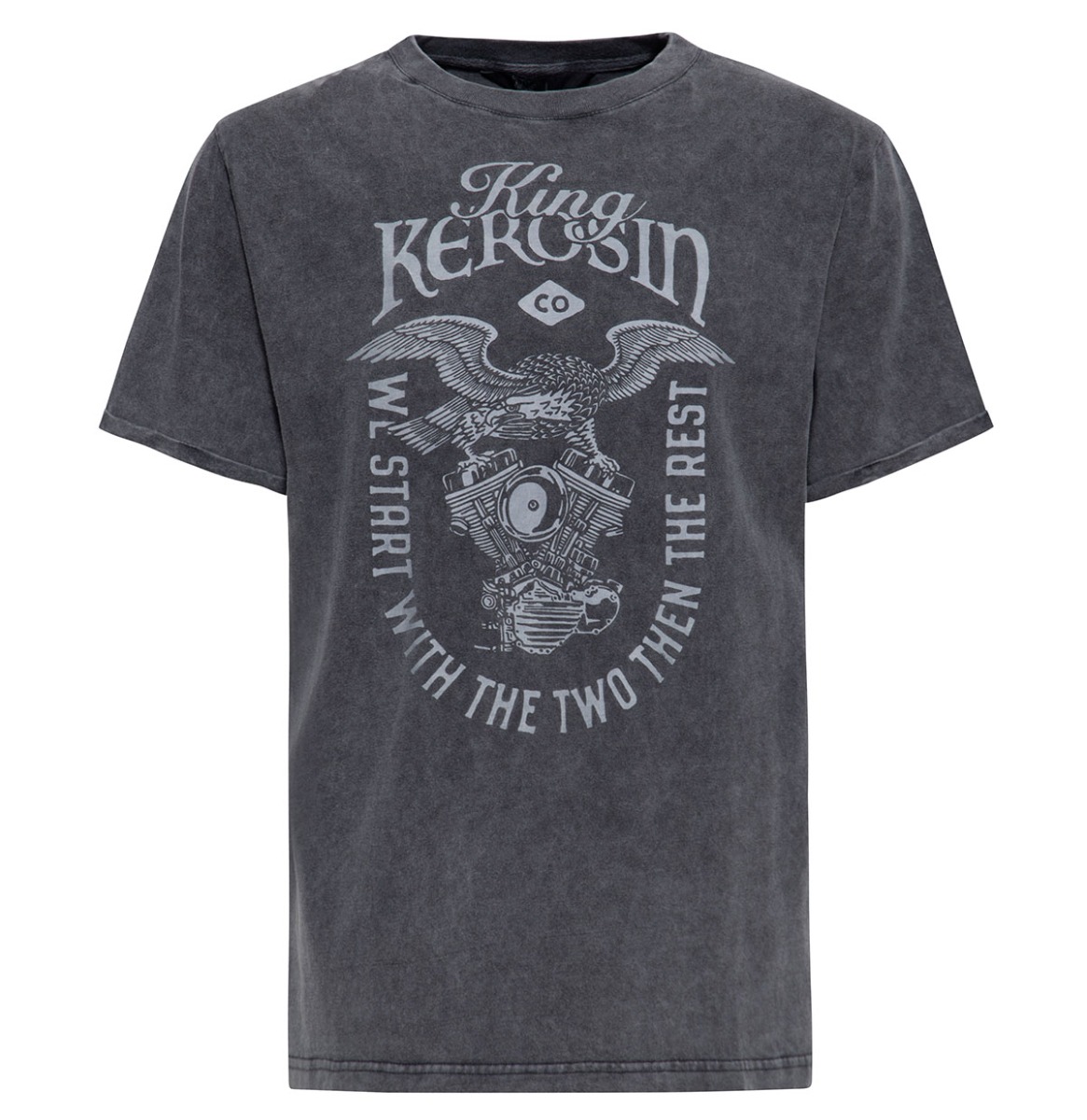 King Kerosin Eagle On Engine Washed T-shirt Anthracite-3XL | King Kerosin