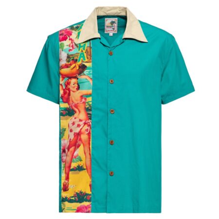 King Kerosin Hawaii Pin Up Panel Shirt Turquoise-XXXL | King Kerosin